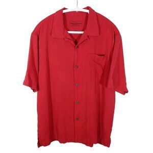 TOMMY BAHAMA Rio Fronds Red Silk Jacquard Short Sleeve Camp Shirt Size L